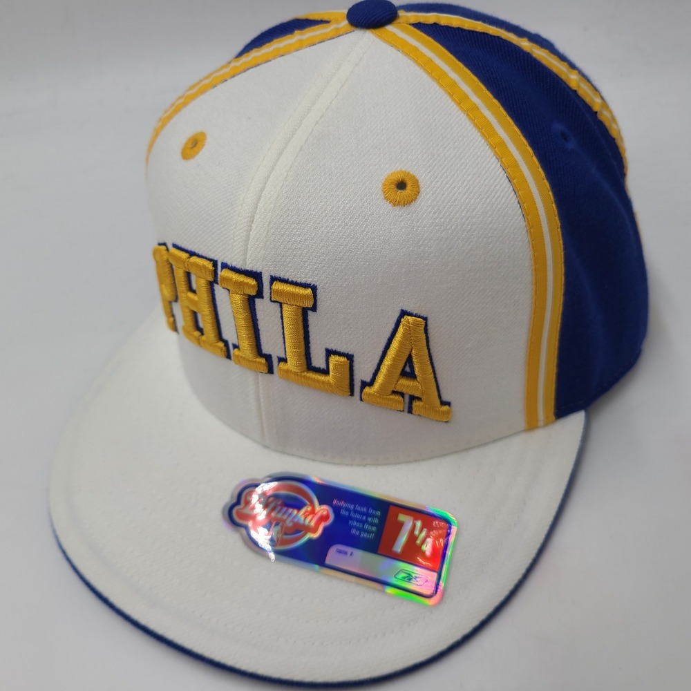 Vintage Philadelphia Warriors Hat Fitted 7 1/4 Reebok Blue White Gold D'Funkd